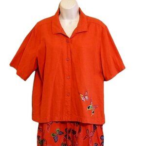 Mureli Womens XL Top Capri Pants Suit Set Embellished Beads Sequins Linen Blend